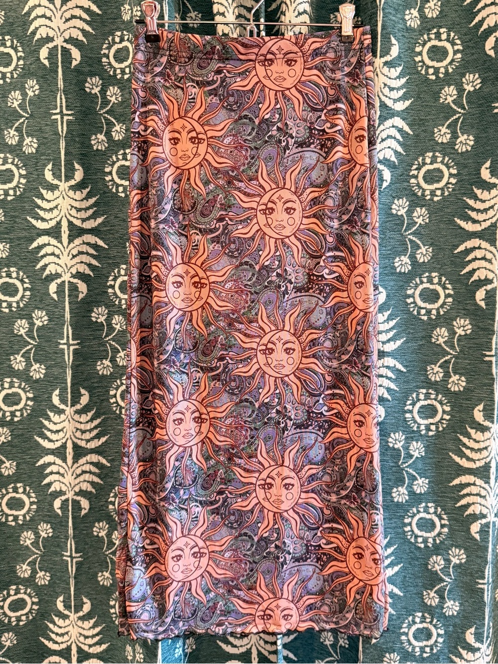 SHEIN MOD Sun Print Lettuce Trim Celestial Motif Maxi Skirt Medium - Picture 11 of 14